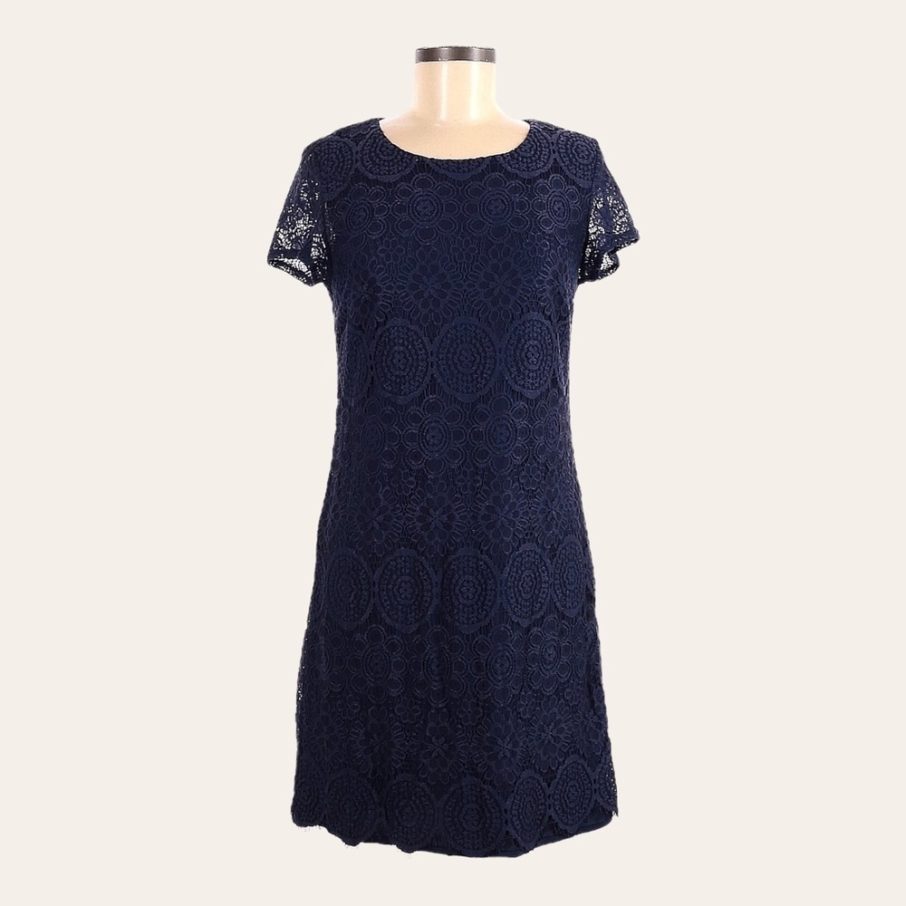 Laundry by Shelli Segal Navy Blue Lace A-Line Dress Size 6 Boho Cocktail Party